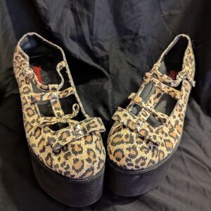 Demonia Studded Cheetah Print Platform Shoes